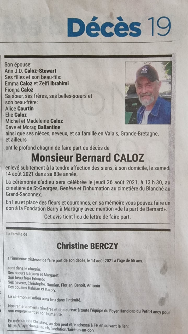 Arts martiaux à Genève : Décès de Bernard Caloz