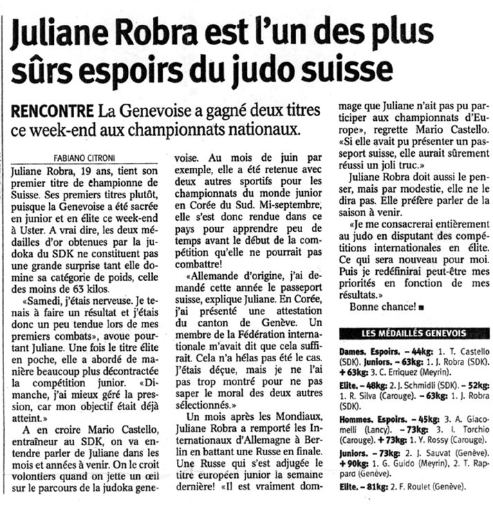 Juliane Robra est l'un des plus sûrs espoirs du judo suisse